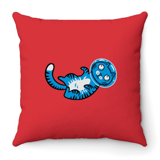 Space cat Throw Pillows