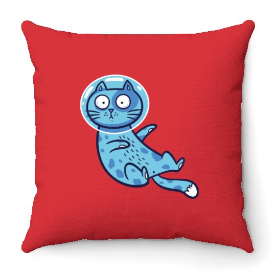 Space cat Throw Pillows