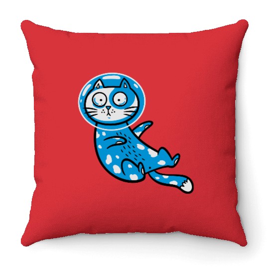 Space cat Throw Pillows