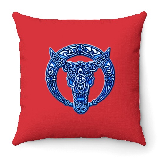 Blue Celtic Bull Throw Pillows