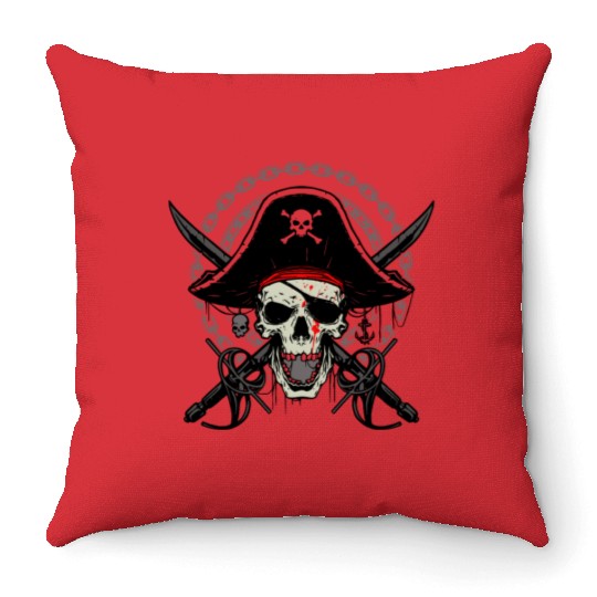 Ahoy Buccaneers Avast Ye motif of Pirate Skull Throw Pillows