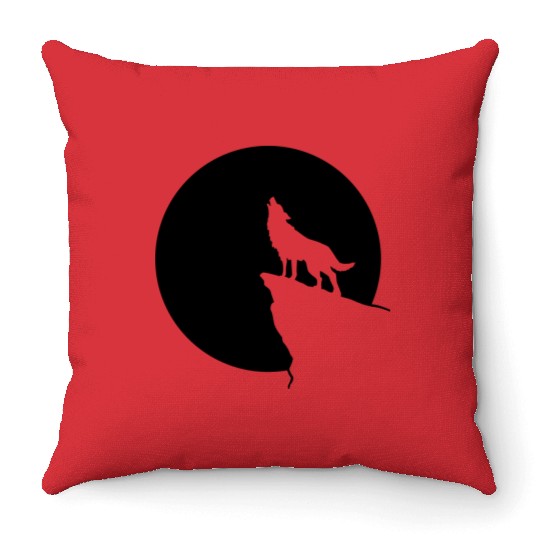 Howling wolf full moon space galaxy gift dog trend Throw Pillows