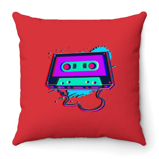 80s Music Cassette Tape : 3D, Neon, 80s songs Throw Pillows