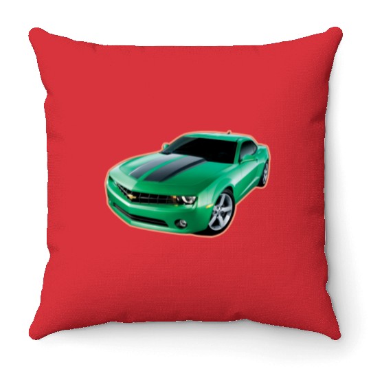 GREEN CHEVY CAMARO Throw Pillows