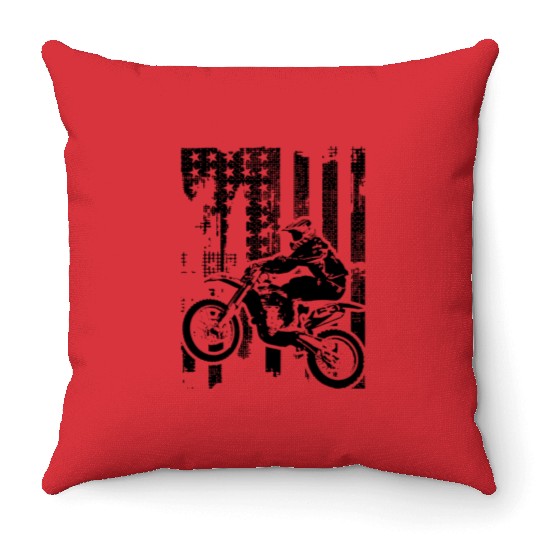 Motocross Throw Pillows - Motocross Flag Throw Pillows