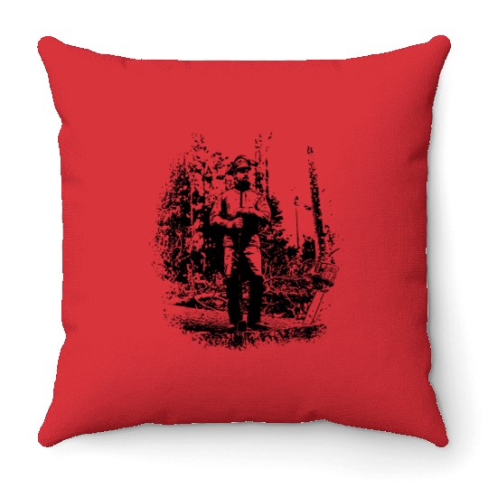 Forestry worker in timber harvest Throw Pillows