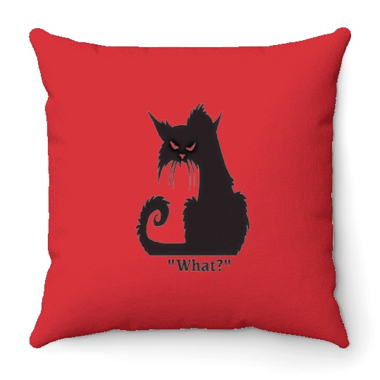 Angry black cat Throw Pillows