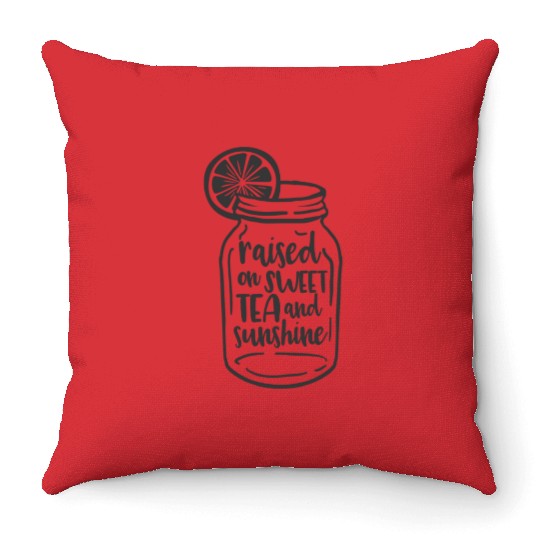 Raised On Sweet Tea And Sunshine Design Summer Drink Mason Jar Throw Pillows