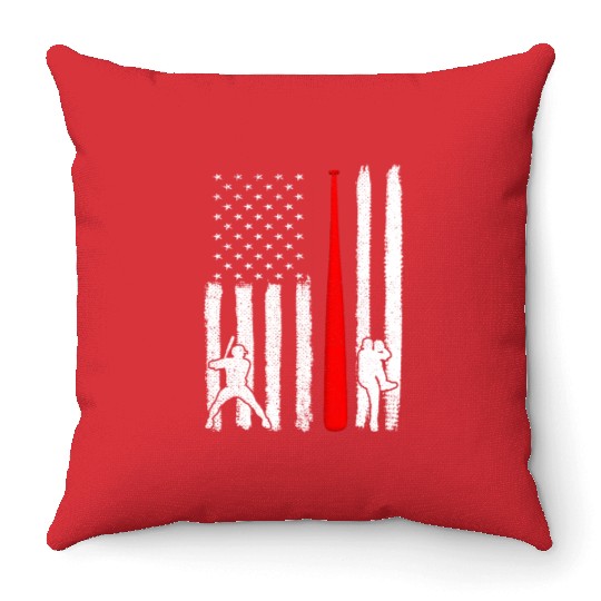Baseball Pitcher Batter American Flag 4th of July Throw Pillows
