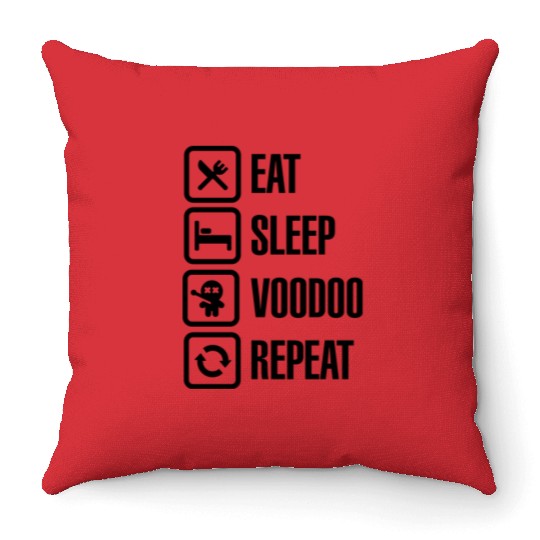 Eat sleep voodoo repeat black magic voodoo doll Throw Pillows