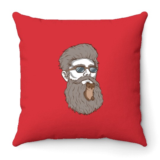 Beard Weasel Funny Beard Design Throw Pillows