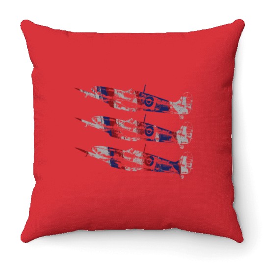Three Spitfire British Warplanes Throw Pillows