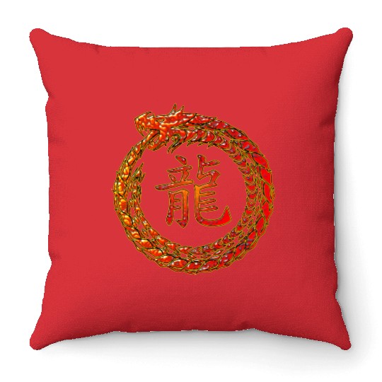 Fire Dragon In Circle with Chinese Dragon Symbol Throw Pillows