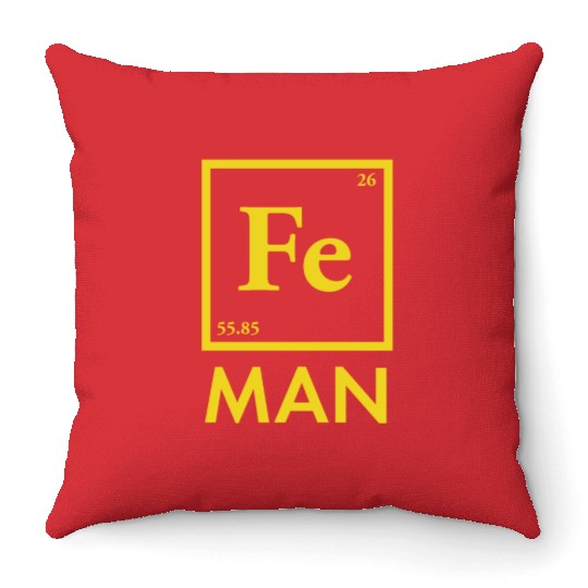 funny iron man science chemistry fe Throw Pillows