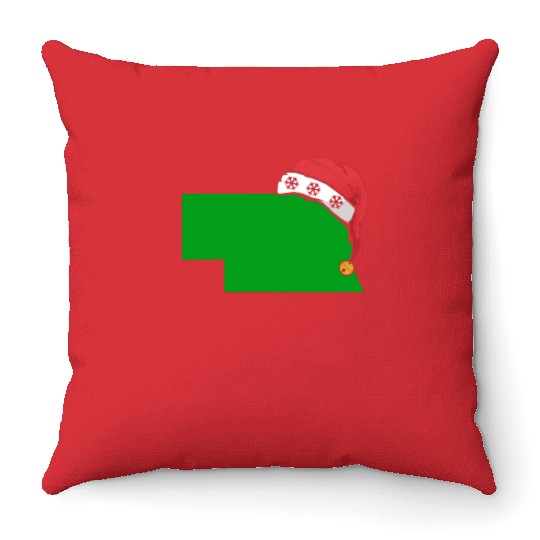 Nebraska Christmas Cute Christmas Gift Green US State Throw Pillows