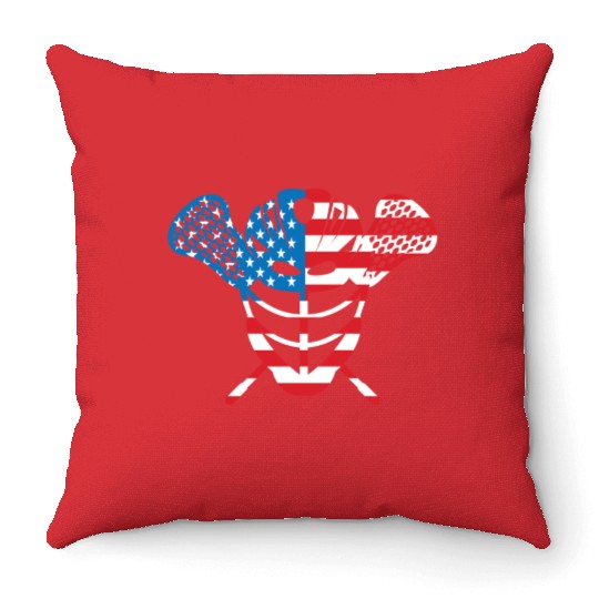 Lacrosse Helmet and Sticks American Flag Throw Pillows