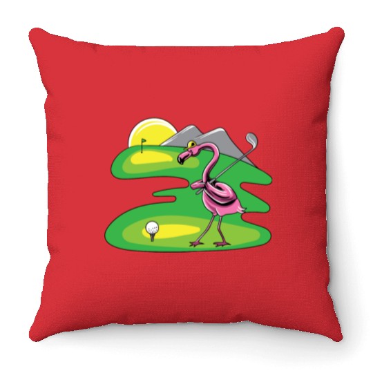 Flamingo play golf flamingo lover golf Throw Pillows