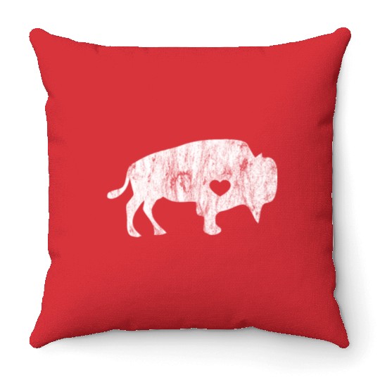 White Raging Buffalo Distressed Throw Pillows I Love