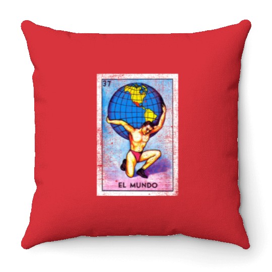 El Mundo Mexican Loteria Bingo Card Throw Pillows