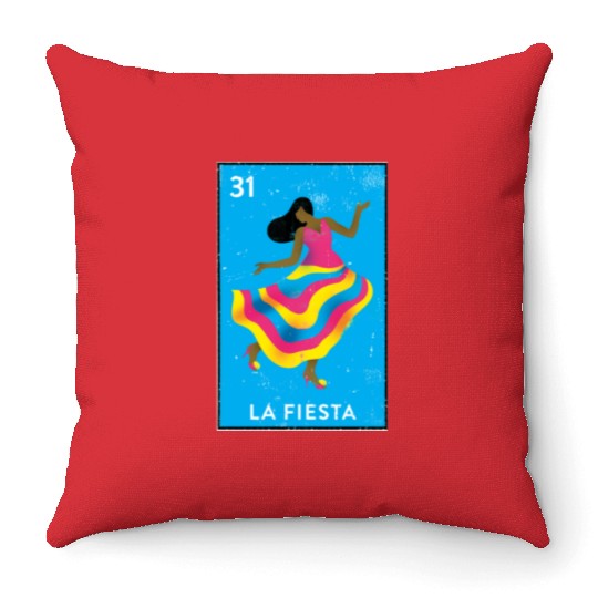 La Fiesta Mexican Loteria Bingo Card Throw Pillows