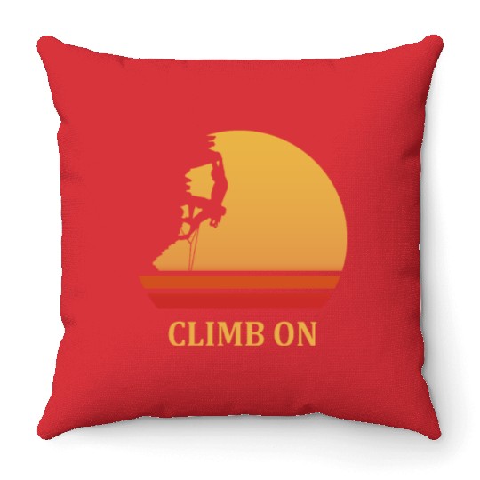 climb on rock climbing Throw Pillows
