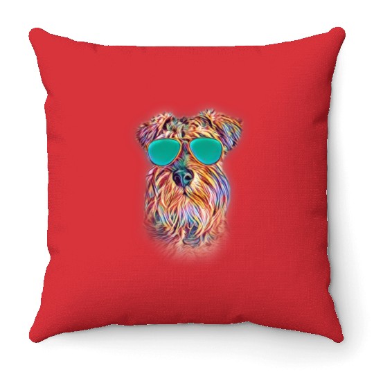Miniature Schnauzer Colorful Neon Dog Sunglasses Throw Pillows