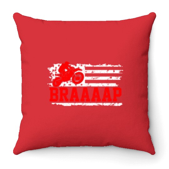 Braap - Motocross MX American Flag Enduro Gift Throw Pillows
