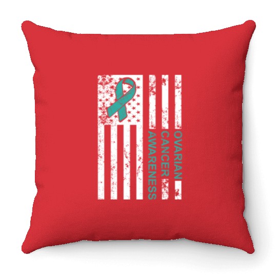 USA Flag Ovarian Cancer Awareness Throw Pillows