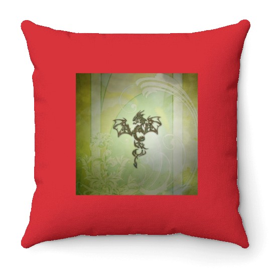Awesome chinese dragon green colors Throw Pillows