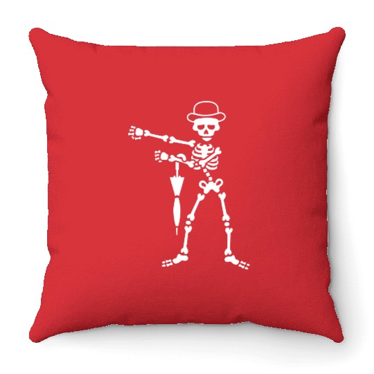 Floss flossing skeleton bowler hat England London Throw Pillows