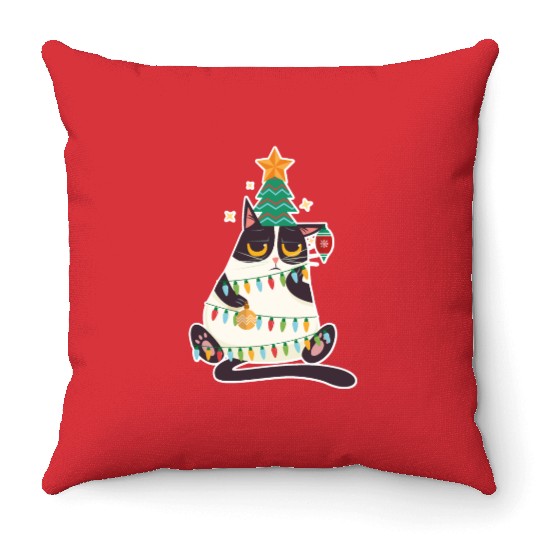 Christmas Tree Cat Throw Pillows Christmas Xmas Holiday