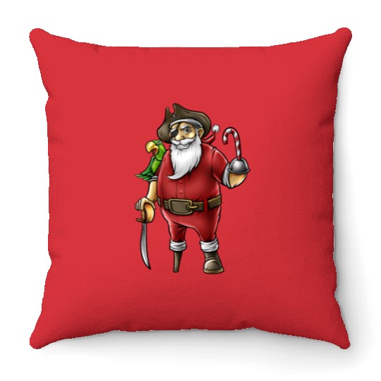 Santa Pirate Funny Christmas Candy Cane Hook Hand Throw Pillows