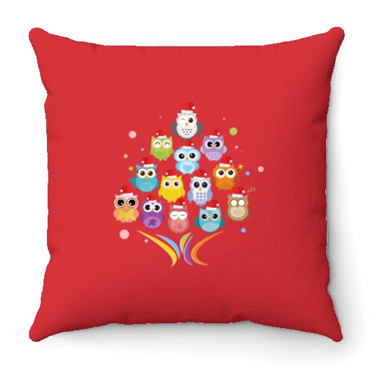Christmas - Christmas tree with Owls - Xmas - Pets Throw Pillows