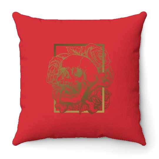 skull and roses Throw Pillows