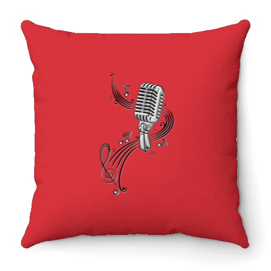 Retro Microphone with music nout Throw Pillows