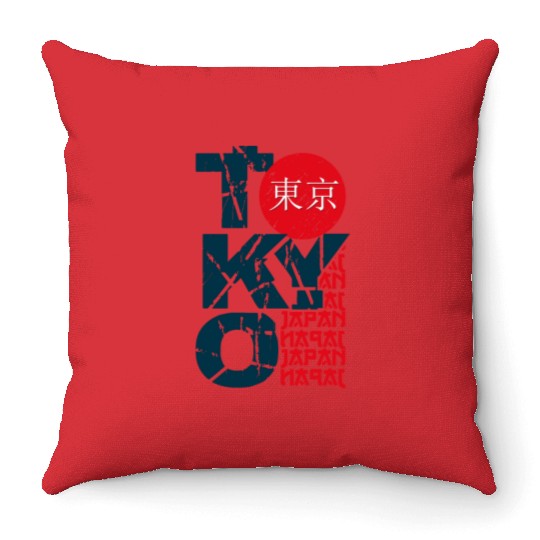 Tokyo japan Throw Pillows stamp lettering.