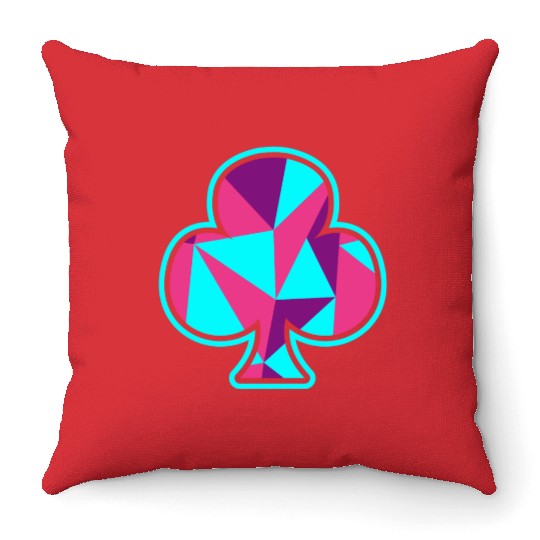 Playing card clover gift game player poker neon Throw Pillows