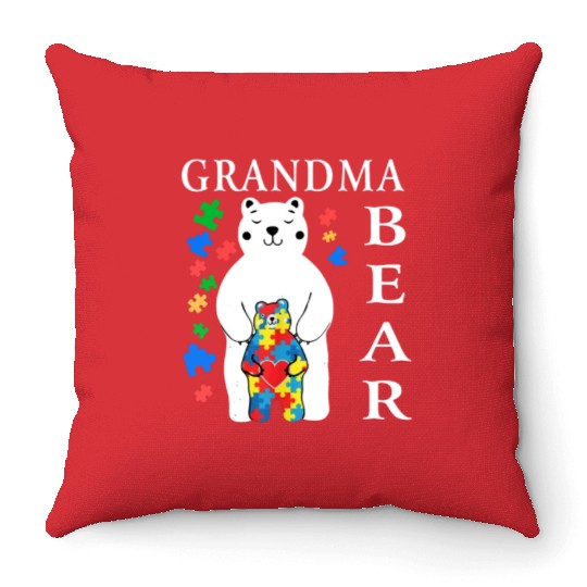 Grandma Bear Autism Awareness Throw Pillows