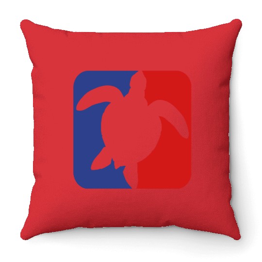 red blue square button sea turtle silhouette outli Throw Pillows