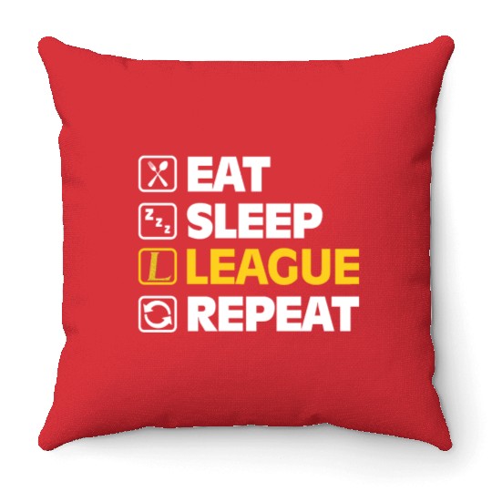 Eat Sleep League Repeat Bronze Master Legend LoL Throw Pillows