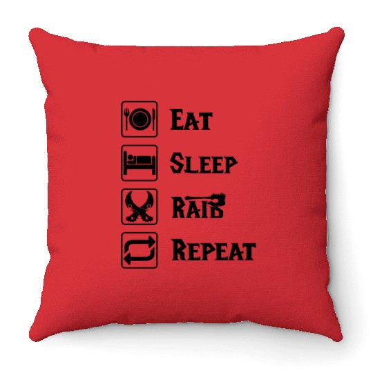 Eat sleep raid repeat world of warcraft present Throw Pillows