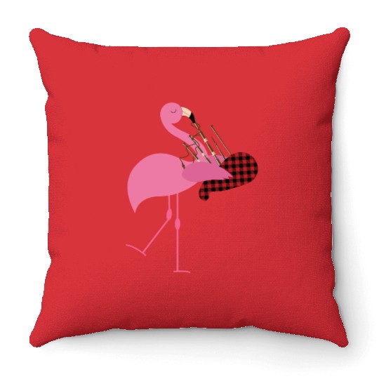 Cute Pink Flamingo Playing Bagpipes Musician Gift Throw Pillows