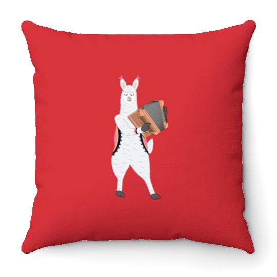 Cute Alpaca Llama Playing Accordion Musician Gift Throw Pillows