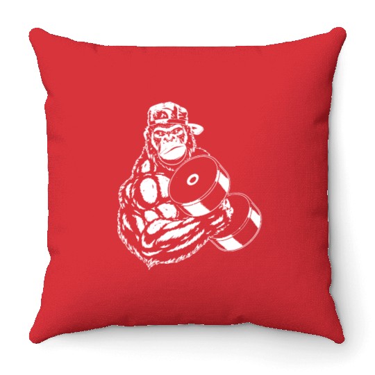 Weightlifting Gorilla Fitness Gorillas Lift Gym Throw Pillows