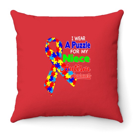 I wear a Puzzle for my Niece Autism Awareness shir Throw Pillows