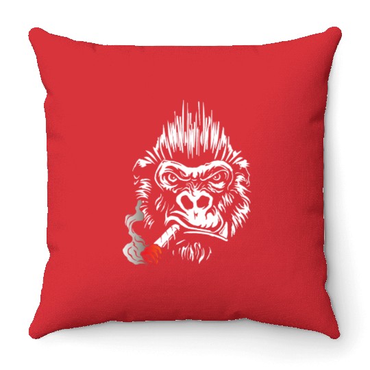 Gorilla smokes cigar, Big Boss Throw Pillows gift