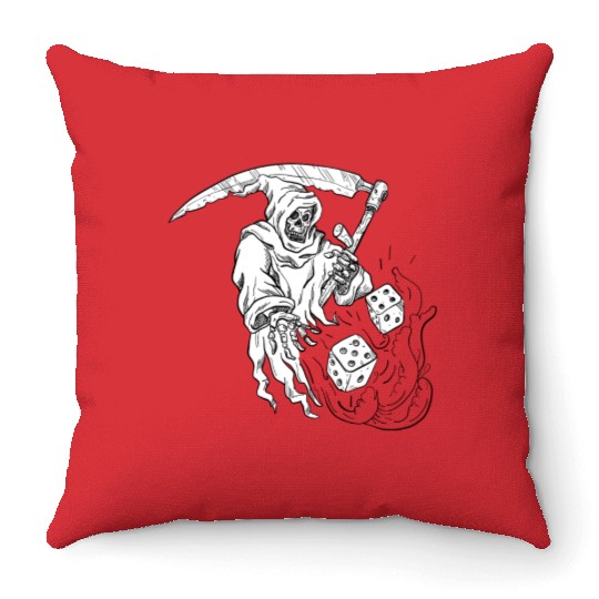 The Grim Reaper Rolling the Dice Drawing Throw Pillows