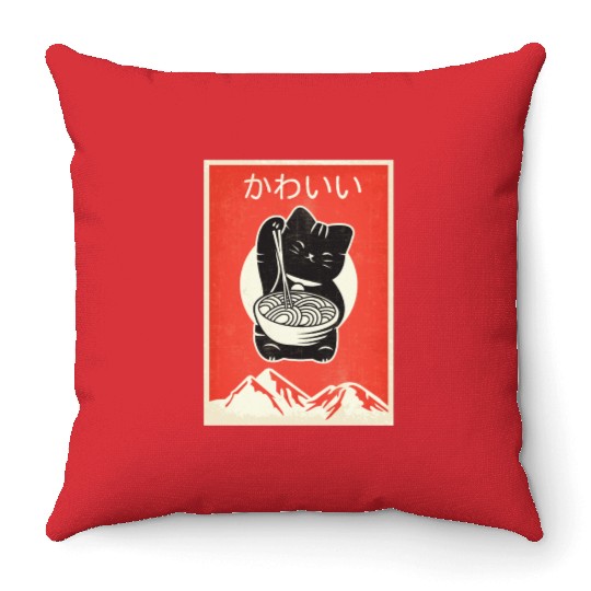 Vintage Kawaii Cat Anime graphic Gift Retro Throw Pillows