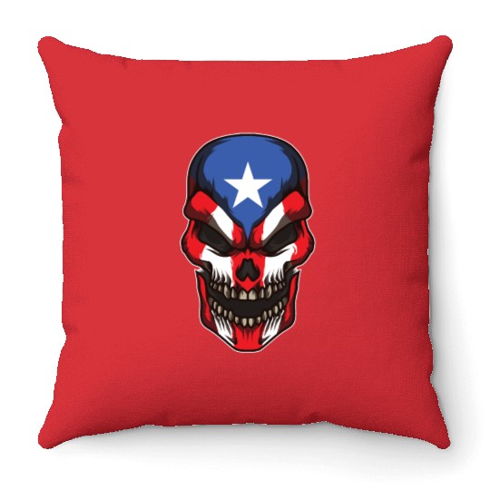 Puerto Rico Skull | Proud Boricua Flag Throw Pillows