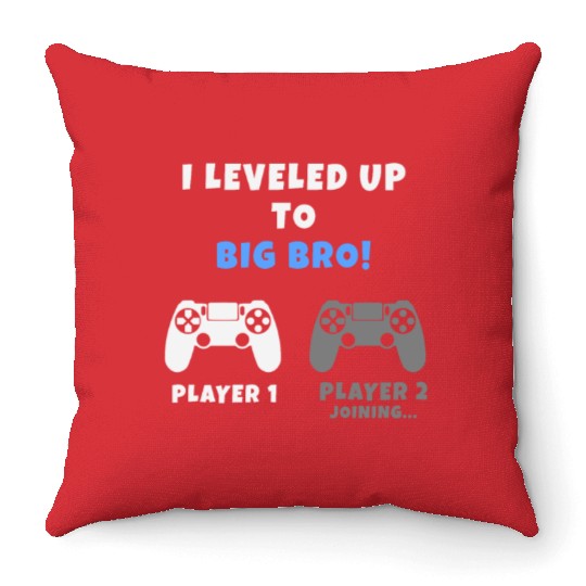 I leveled up to Big Bro! Brother Gamer Throw Pillows